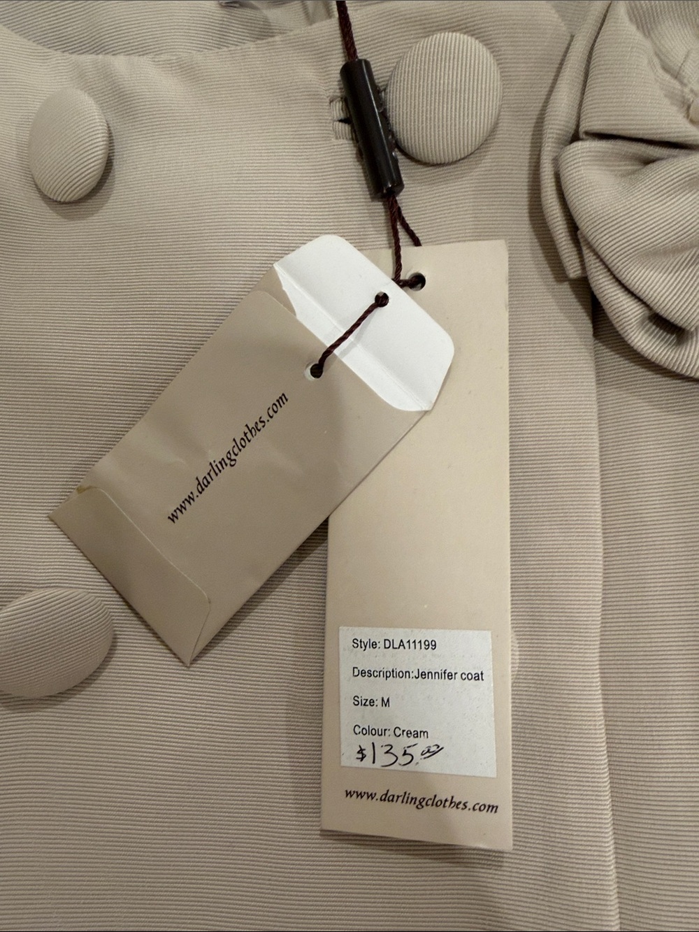 Darling Cream Double-Breasted Pleated Coat with Flower Accent - Picture 2 of 2